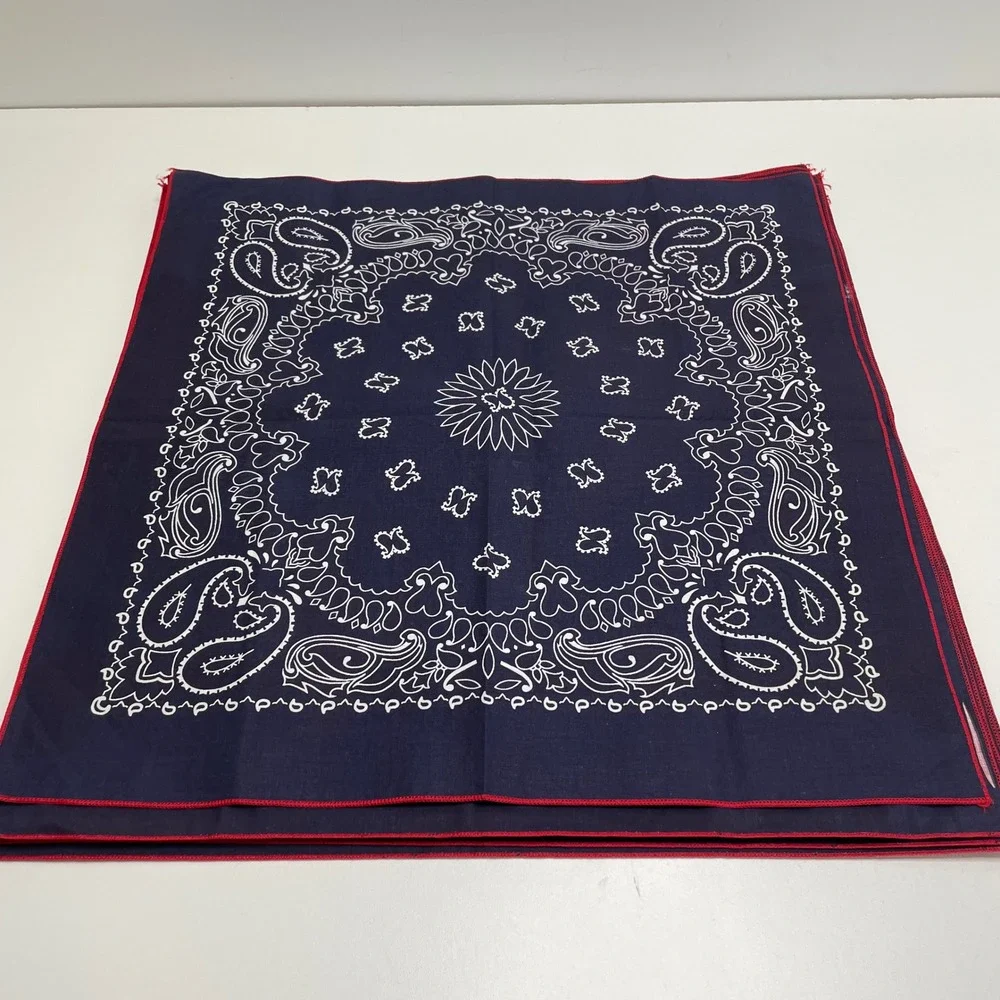 Lot of 10 Pc Vintage Hav-A-Hank Paisley Bandanas Red Navy Blue Cotton Made USA